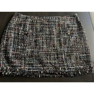 Crystal Kobe Plus‎ Size 3X Tweed Skirt Multi Color Metallic Gold Button Office